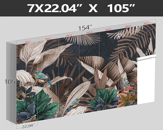 XMPMBM-Tropical Rainforest Plant Banana Leaf Fabric Wallpaper Botanical Leaf Birds Bedroom Bathroom Wall Mural-W 154" X H 105"(112 Square Foot)