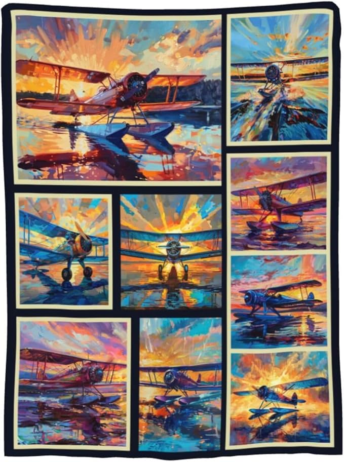 Airplane Blanket Aircraft Plane Throw Blanket Flannel Stuff Merch Cozy Decor Fleece Plush Fuzzy Warm Soft Lightweight Bedding Gifts for Pilots Women Men Girl Boy Couch 50"X40"