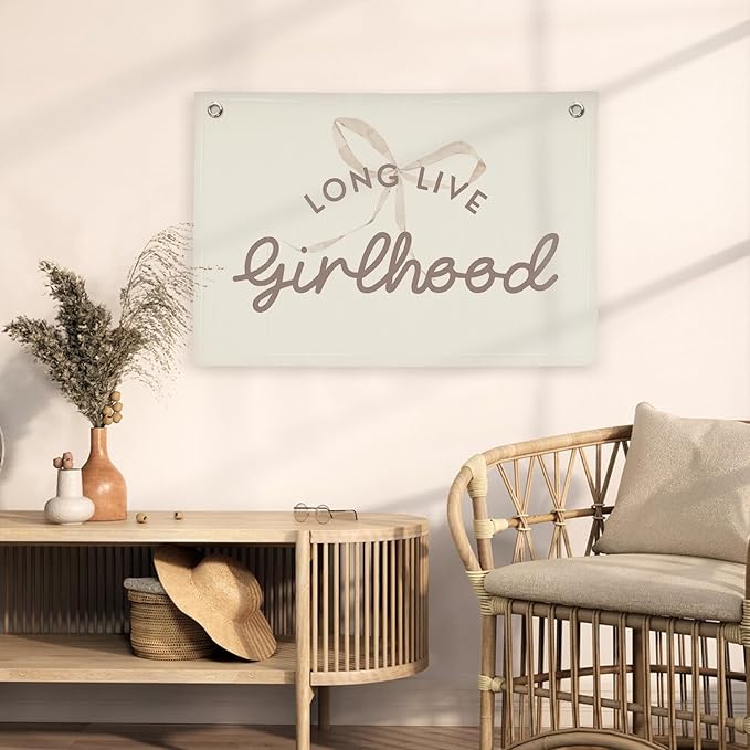 Cute Girls Room Decor,Long Live Girlhood Pink Coquette Girl Nursery Playroom Wall Hanging Linen Banner, Baby Girls Nursery Decor Toddler Teen Kids Bedroom Decorations,Newborn Gift 30x20 girlroom