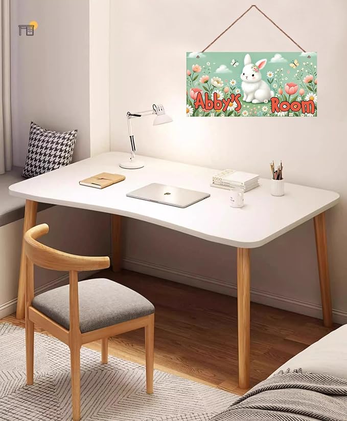 Personalized Sign - Sweet Rabbit and Flowers Door Sign & Wall Art - Flower Sign for Nursery Decor, Kids' Room Decor, Door Signs, Wall Hangers