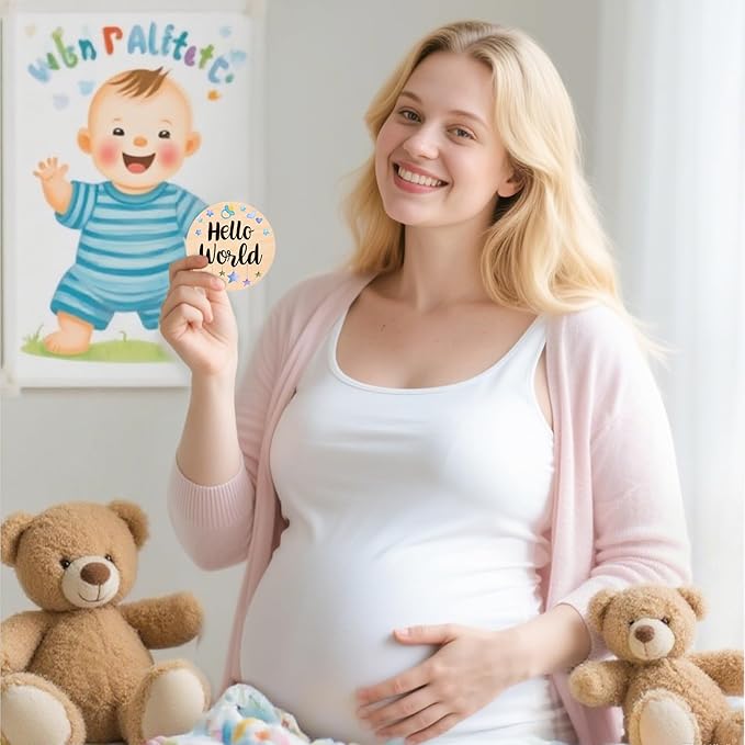 Baby Monthly Milestone Cards - 13 Double-Sided Wooden Milestone Signs Discs with Bear & Star Designs, Little Bears Birth Announcement Cards for Photo Props(0-12 Months), Newborn Sign Baby Shower/Gift