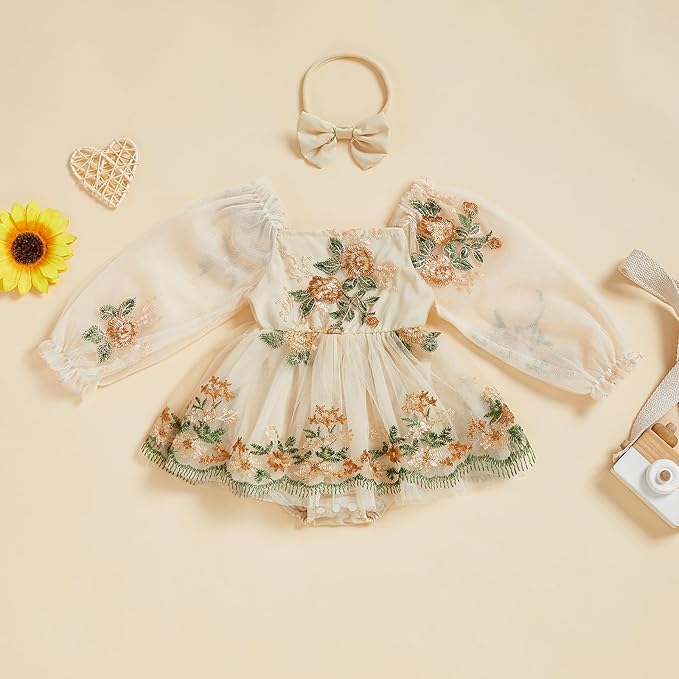 Giraropa Baby Girl Fall Winter Clothes Long Sleeve Romper Dress + Socks + Headband Newborn Infant Cute Casual Outfits
