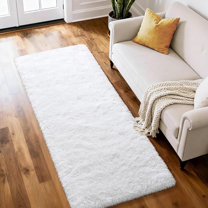 Merelax Soft Runner Rugs for Living Room Hallways Entry, 2x6 Snow White Fluffy Fuzzy Rug for Christmas Trees Holiday Decor Aesthetic, Non-Slip Plush Shaggy Furry Bedside Indoor Floor Shag Carpet