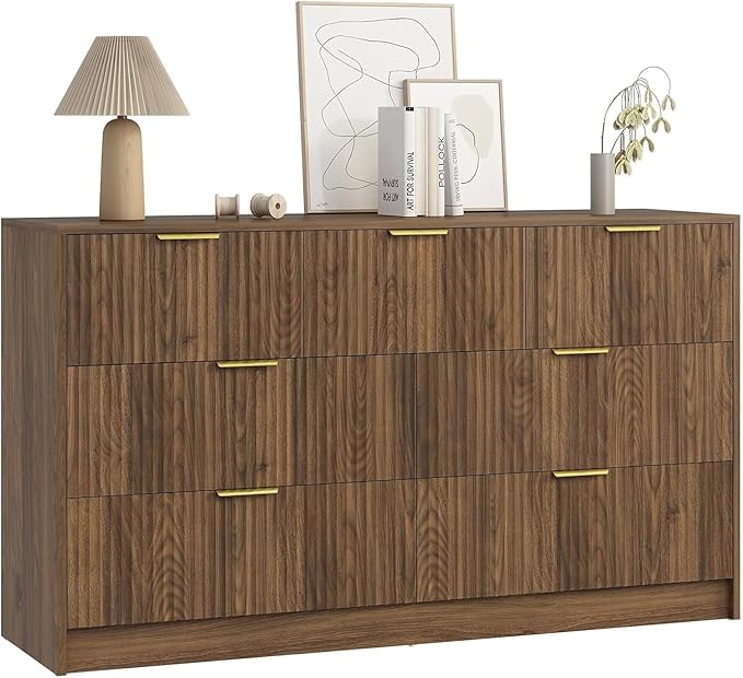 7 Drawers Dresser for Bedroom,55" Wide Fluted Dresser with Deep Drawers, Modern Chest of Drawers, Mid Century Wood TV Stand Storage Organizer for Closet, Living Room, Hallway, Natural