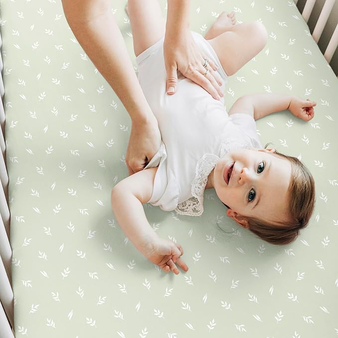 KeaBabies 2-Pack Baby Crib Sheets for Boys, Girls - 52x28 Viscose Derived from Bamboo Toddler Bed Sheets Neutral, Fitted Crib Mattress Cover for Standard Baby Bedding, Soft & Cozy (Herb)