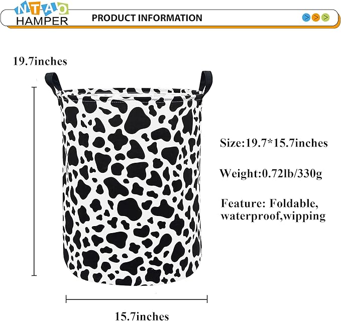 Cow Laundry Basket,Collapsible Nursery Hamper,Waterproof Storage Bin with Handles for Bedroom,Room Decor,Gift Basket(Cow Stria)