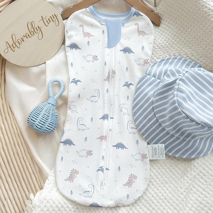 Baby Swaddle 0-2 Months, Cotton Arm-In Zipper Sleep Sack, Wearable Blankets Wrap for Newborn Infant Boys (Dinosaur, Star Moon, Whale, Pack of 3)