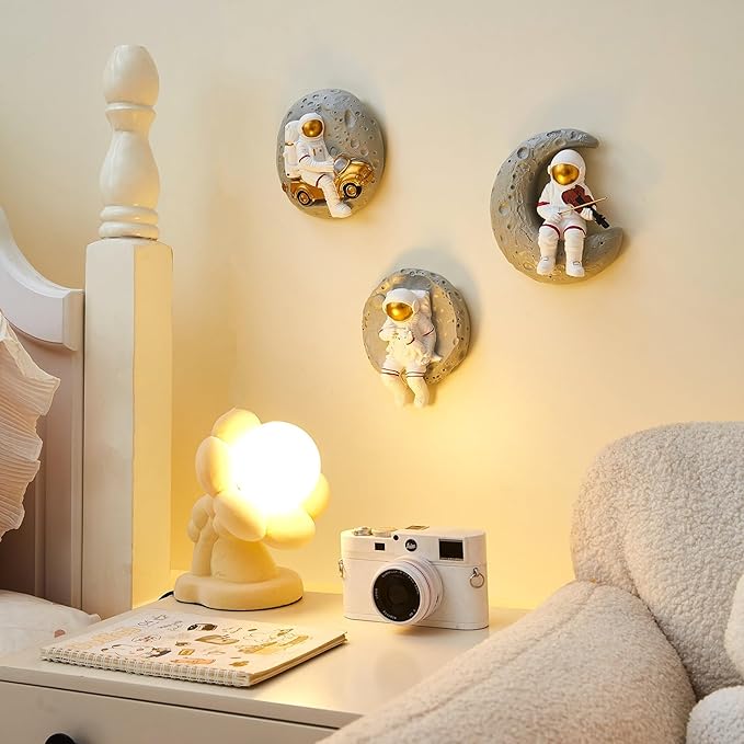 XGZY Astronaut Wall Sculptures decoration- Space themed Bedroom decor for boys - 3PCS Set & F
