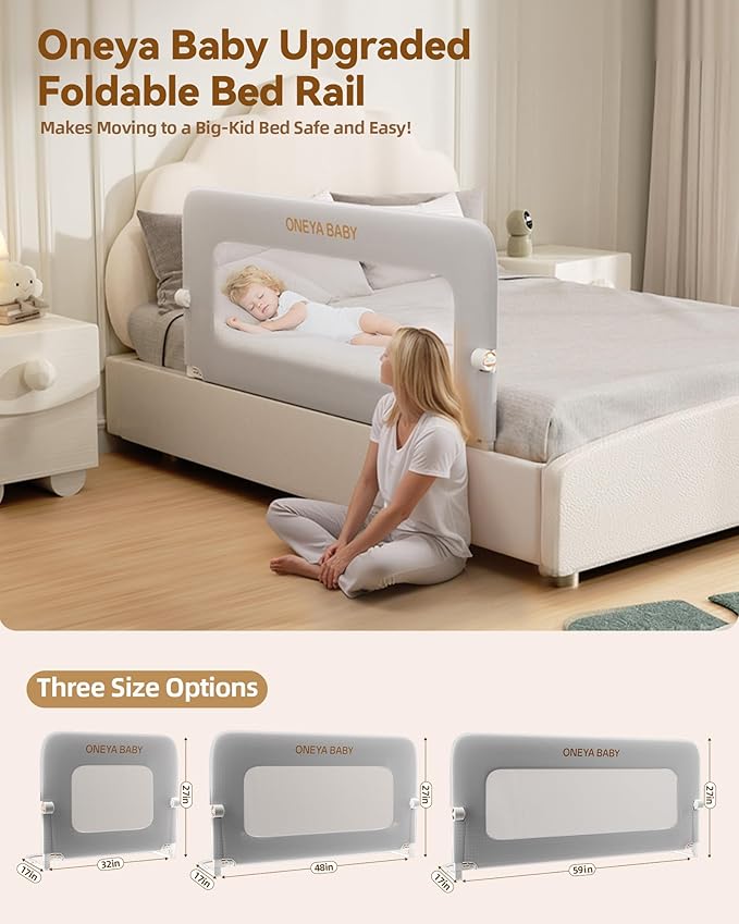 Baby Bed Rail Guard, 59in Thickened Toddler Bed Rail for Toddlers, Extral Tall Swing Down Kids Child Safety Side Railing Guards/Rails for Twin, Full, Queen, King Bunk Size Bed, White/Grey, 27”H