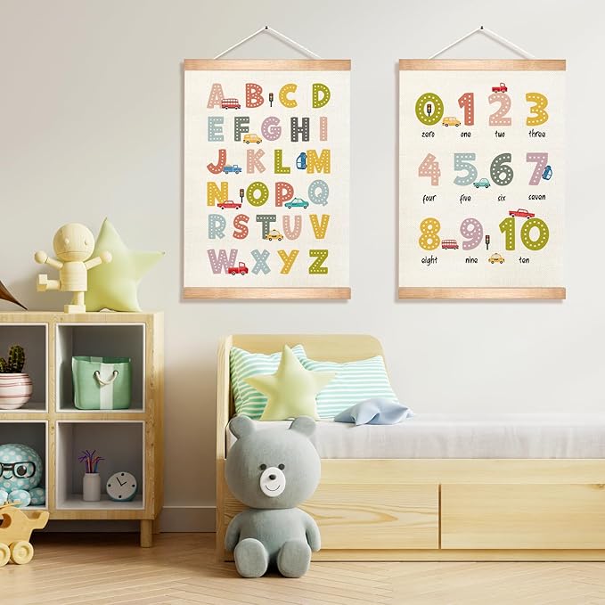 HEYJEEPER Alphabet and Numbers Chart Poster set of 2, Colorful Alphabet Numbers Wall Art,Toddler Educational Learning Wall Hanging Decor for Kids Room,Playroom,Nursery,Classroom Must Haves 18x14Inch