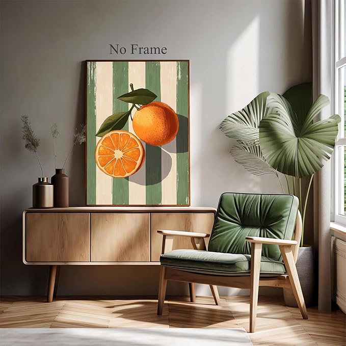 Orange Wall Art Orange Still Life picture Modern Fruit Painting Sage Green Minimalist Fruit Artwork Modern Green Painting Trendy Aesthetic Poster Aesthetic Still Life Poster For Room 16x24in No Frame