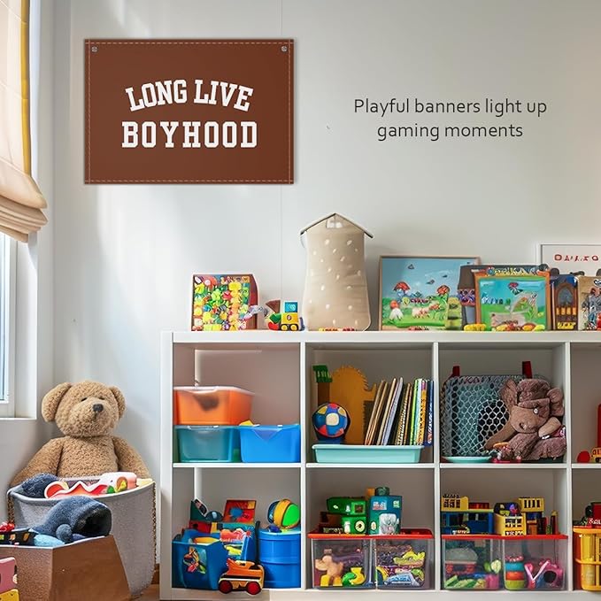 Long Live Boyhood Boys Room Decor - Linen Nursery Banner for Toddler Room Decoration, Farmhouse Kids Wall Hanging, Canvas Banner Flag for Baby Shower, Birthday Gift - A06