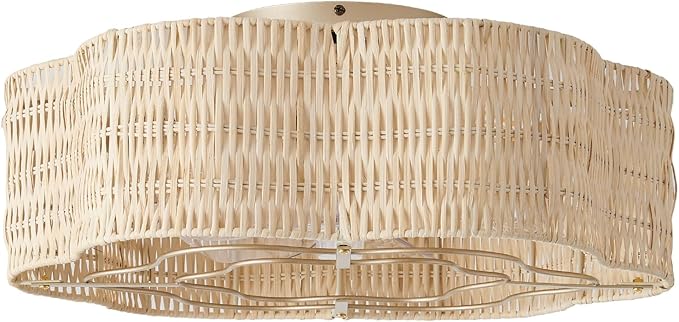 Caged Ceiling Fan with Lights, Flush Mount 20" Boho Ceiling Fans with Lights Remote Control, Low Profile Rattan Bladeless with 6 Speeds for Bedroom, Nursery, Kitchen