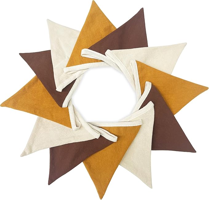 2 Sets of Brown Ginger Beige Nursery Garland 24Pcs Neutral Fabric Linen Pennant Banner Flags Triangle Streamers for Baby Playroom Decor Kids Camping Birthday Baby Shower Boho Party Decorations
