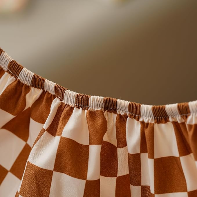 KAREVER Grid Toddler Bedding Set Pumpkin White Checkered 4 Pieces Crib Bed Set Kids Pliad Comforter Set