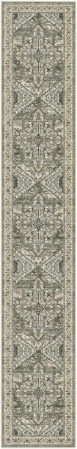 WITSHOCK Extra Long Runner Rug for Hallway 2x12: Washable Vintage Boho Low Pile Stain Resistant Foldable Carpet for Bedroom Kitchen Entryway Indoor Entrance Distressed Farmhouse Decor, Brown/Lvory