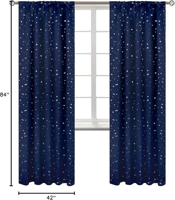 BGment Kids Blackout Curtains for Bedroom, Rod Pocket Room Darkening Curtains Decoration Thermal Insulation Window Drapes for Nursery, Children Room, 2 Panels, Each 42 x 84 Inch, Navy Blue