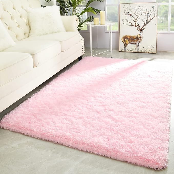 Merelax Soft Modern Indoor Shaggy Area Rug for Bedroom Livingroom Dorm Kids Room Home Decorative, Non-Slip Plush Fluffy Furry Fur Rugs Comfy Nursery Accent Floor Carpet 3x5 Feet, Pink