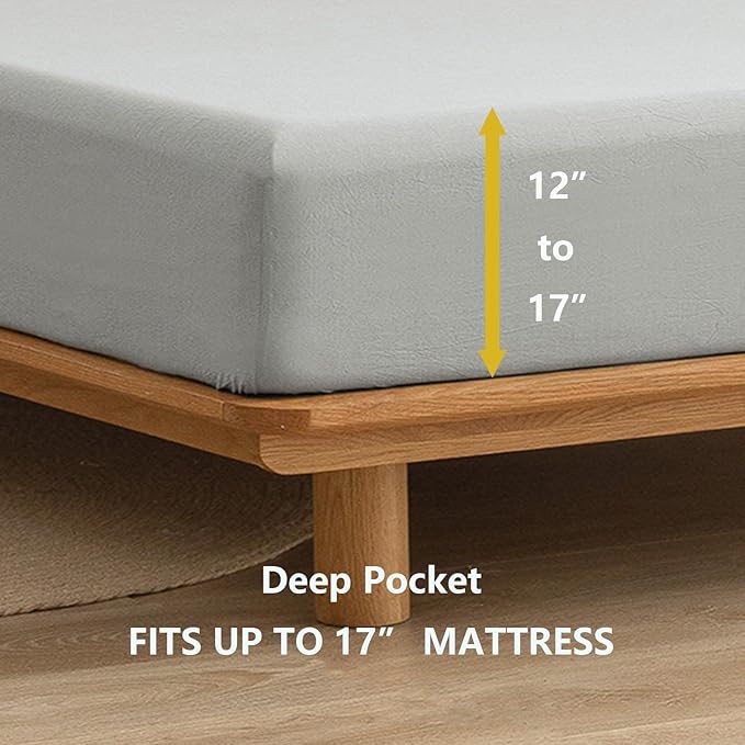 BESTOUCH Sheet Set 100% Washed Cotton Linen Feel Super Soft Comfortable Chic Lightweight 4 Pcs Home Bedding Set Solid Northern Droplet Grey Cal King