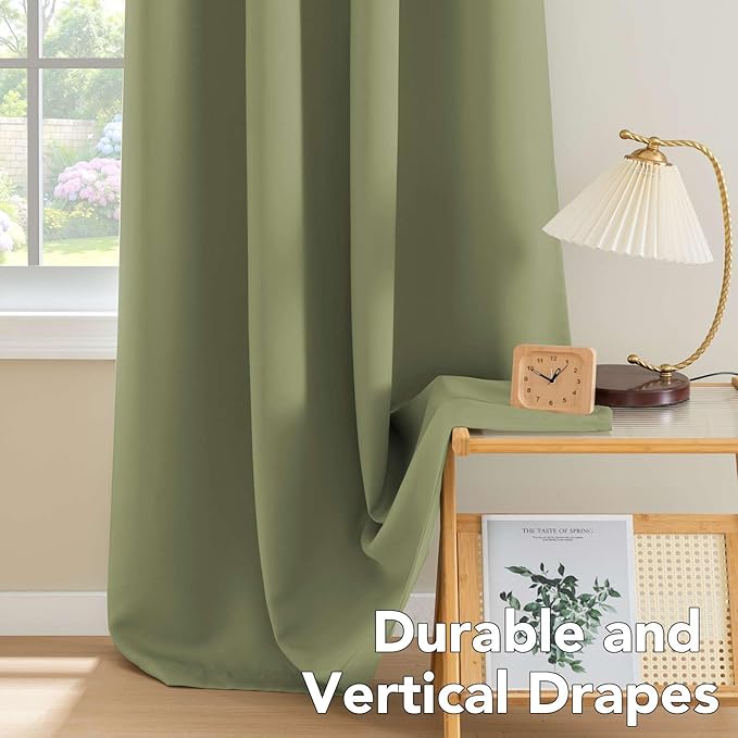 H.VERSAILTEX Ultra Soft Microfiber Thermal Insulated Antique Copper Grommet Blackout Curtains/Window Treatment Draperies 52 by 72 - Inch for Living Room/Bedroom,Set of 2 - Sage