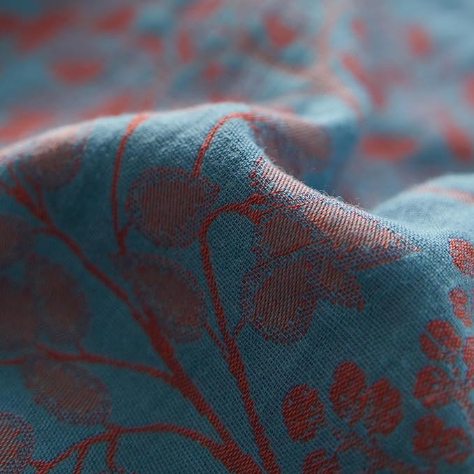 Jacquard Duvet Cover King Yarn-Dyed Cotton Blue Floral Duvet Cover Reversible Burgundy Red Tree Leaves Bedding Comforter Cover Vintage Country Bedding Cottagecore Botanical Duvet Cover Set King Size