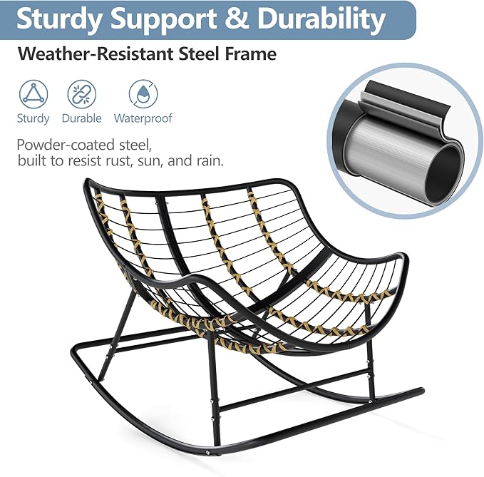 SWITTE Outdoor Papasan Rocking Chair, Oversized Egg Lounge Chair with Thick Cushion, Supports 450 lbs, Comfy Rocker for Patio, Balcony, Porch, or Indoor Living Room-Dark Grey