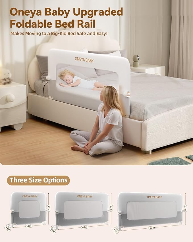 Baby Bed Rail Guard, 59in Thickened Toddler Bed Rail for Toddlers, Extral Tall Swing Down Kids Child Safety Side Railing Guards/Rails for Twin, Full, Queen, King Bunk Size Bed, White/Grey, 27”H