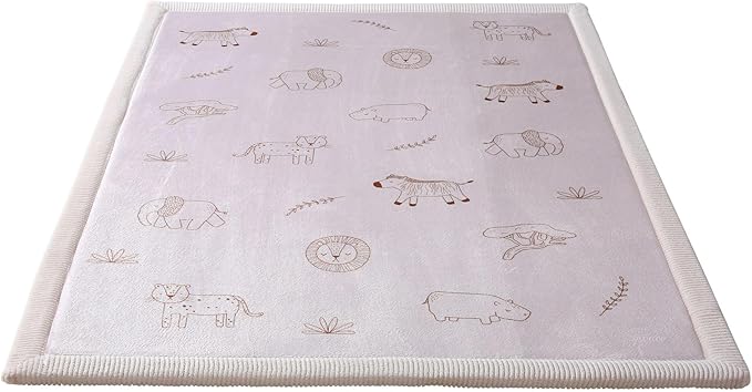 Stylish Coral Baby Play Mat for Floor 47" x 67" Safari Animals – Soft 1" Thick High-Density Memory Foam Nursery Rug,Kids Rug with Non-Slip Backing for Crawling & Playing, Playroom Rug, Kids Carpet