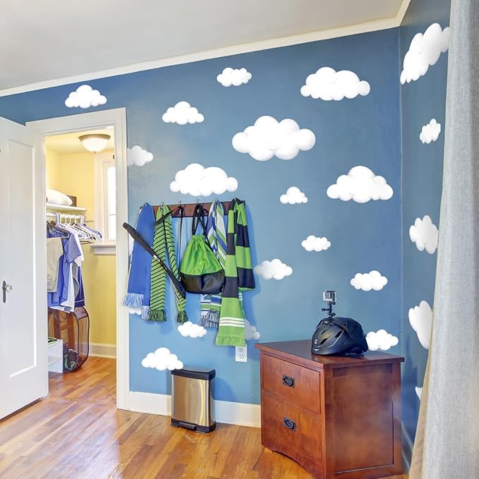 Watercolor Cloud Wall Decals - Boho Cloud Wall Stickers for Baby Boys or Girls Room Decor, Removable Wall Nursery Playroom Decor