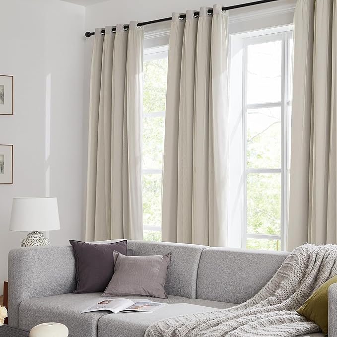 100% Blackout Curtains for Bedroom, Double Layer Ivory Curtains, Black Out Curtain 84 inch Long with Sheer Overlay for Living Room, Room Darkening Window Drapes with Grommet, 52" W x 84" L