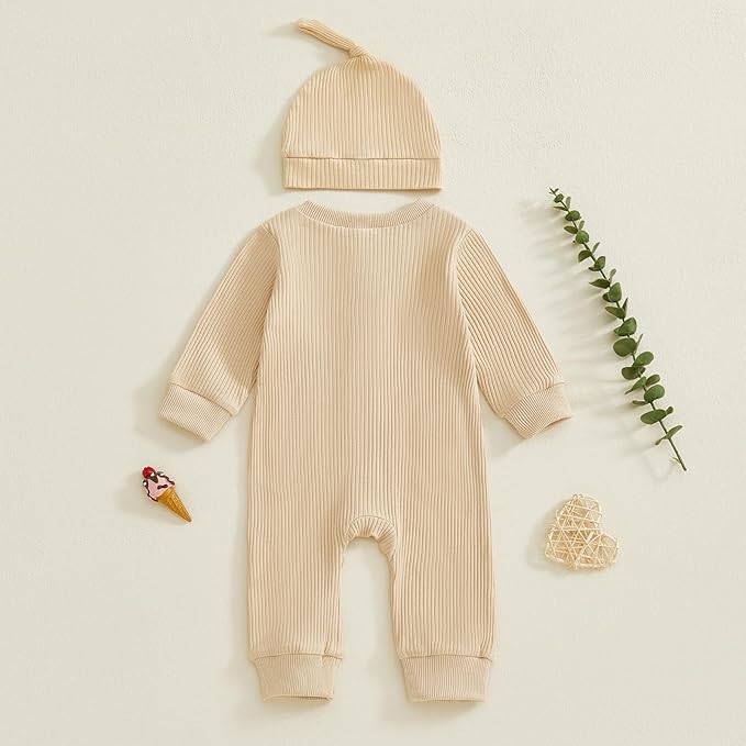 Infant Boys Fall Clothes Newborn Baby Romper Hat Stripe Knit Long Sleeve Bodysuit Jumpsuit Baby Going Home Outfit