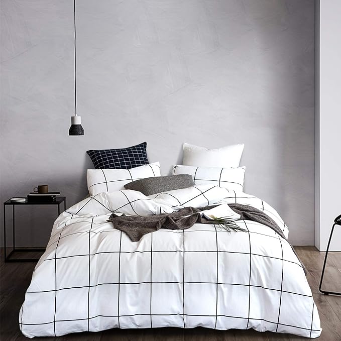 Jumeey Plaid Duvet Cover Queen Black and White Buffalo Plaid Grid Checkered Bed Duvet Cover Full Size