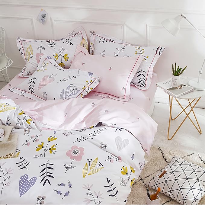 HighBuy Girls Duvet Cover Twin XL Floral Aesthetic Coquette Bedding Set White Pink Premium Cotton Teens Flower Bedding Set Twin XL Kids Reversible Comforter Cover Soft Branches Bedding Collection