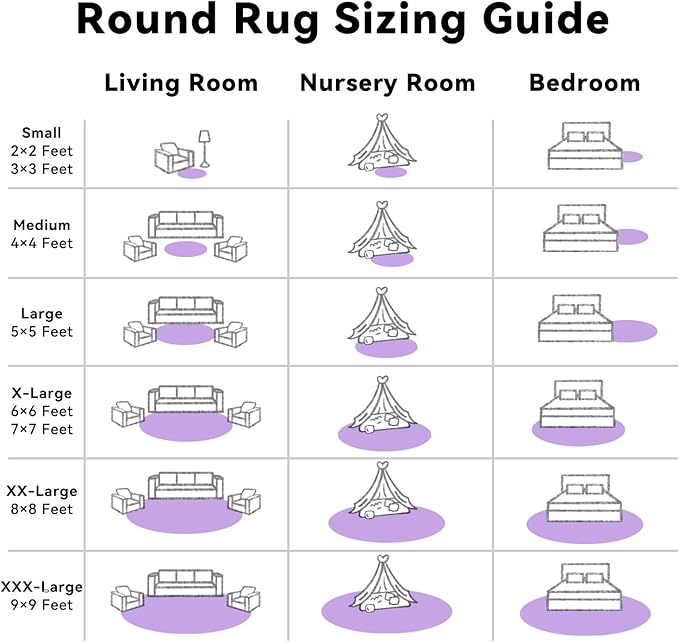 OLANLY Purple Round Rugs for Bedroom - Machine Washable, 9 ft Circle Area Rugs for Living Room, Soft and Fluffy Shaggy Carpet for Teen Girls and Boys, Nursery Rooms, Dorms, Home Decor Aesthetic