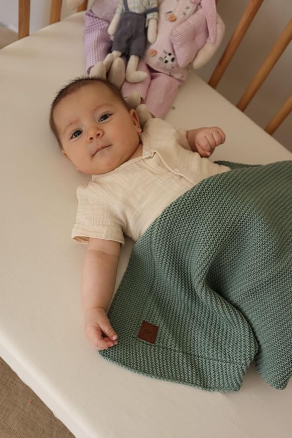 Alina Baby Soft Knitted Blanket, 31 x 39 in, Green, Soft and Breathable, Oeko-Tex Certified, Lightweight and Cuddly, Perfect for Newborns, Toddlers, Cot, Pram