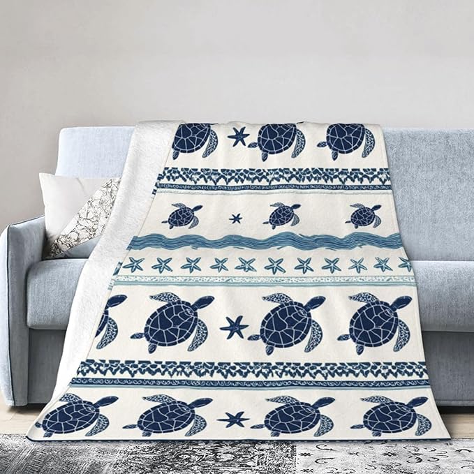Sea Turtle Blanket Ocean Turtle Plush Fleece Throw Blanket Soft Cozy Fuzzy Warm Nautical Coastal Animal Stuff Bedding Blankets Gifts for Boys Girls Kids Adult Men Women 40"X50"