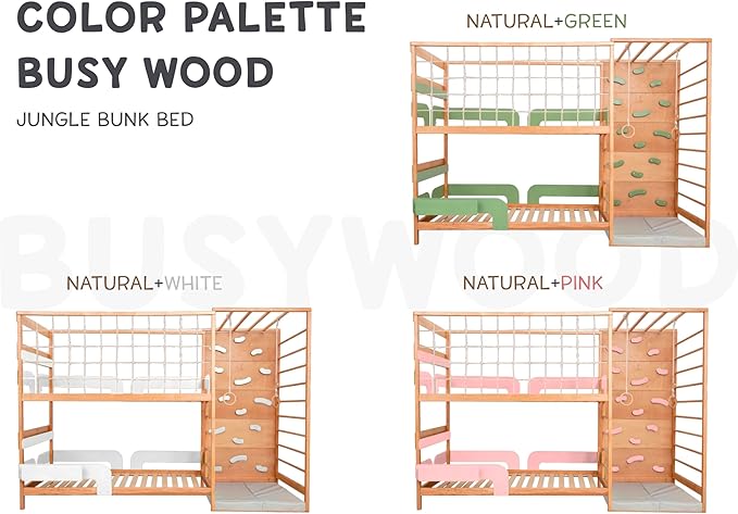 BUSY WOOD Montessori Twin Floor Bed for Toddler - Climbing Set for Kids - Jungle Gym Bedframe