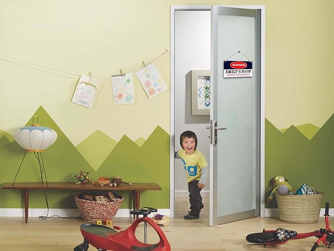 Personalized Name's Red-label warning-styleNursery Kid's Children's Girls Bedroom Door Sign Wood Plaque Sign Wall Decor Gift