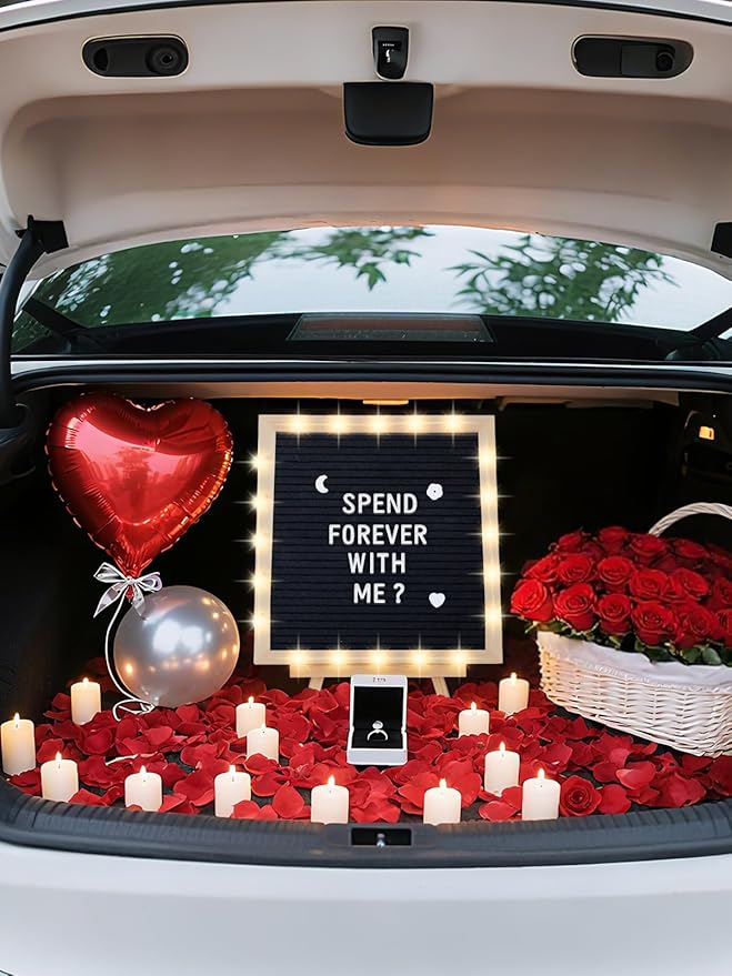 Changeable Felt Letter Board with LED Lights - 10×10" Message Custom Signs & Wood Stand & 450 Letters, Poster Board for Christmas/Pregnancy/Baby Announcement/Classroom Wall Decor Gifts, Black