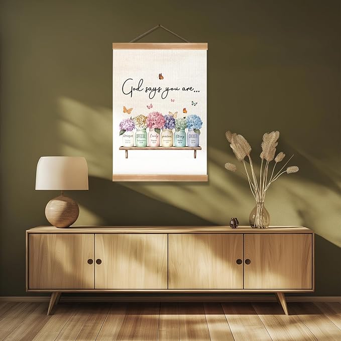 God Says You Are Wall Art Poster,Positive Christian Bible Verse Linen Canvas Hanging Poster,Inspirational Religious Wall Decor for Graduation,Birthday Gift,Bedroom, or Church 12x16 In (God-says)