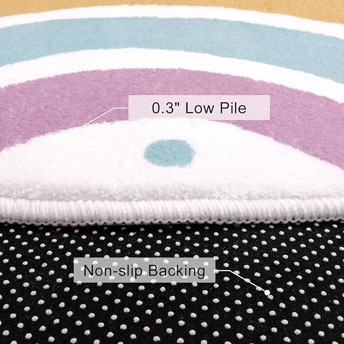 STARUIA Colorful Rainbow Rug for Nursery, 5 Ft Machine Washable Rug for Kids Room, Large Round Rugs for Girls Bedroom, Circle Kids Rugs Soft Polka dot Carpet for Classroom Playroom Tent