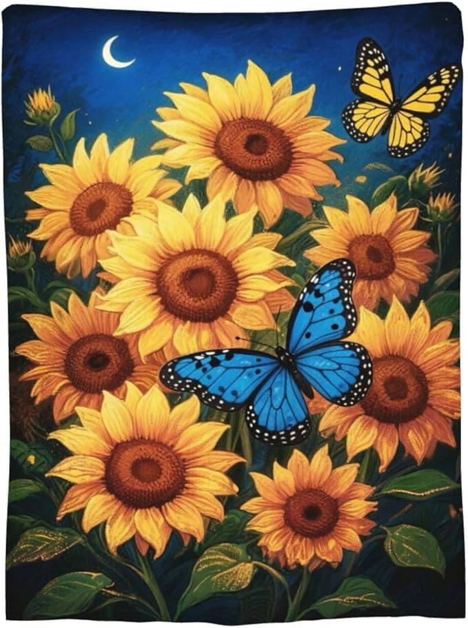 Sunflower Blanket Flower Throw Blanket Soft Cozy Fleece Fuzzy Stuffed Plush Flannel Gifts for Girls Women Boys Kids Adults 50"X60"