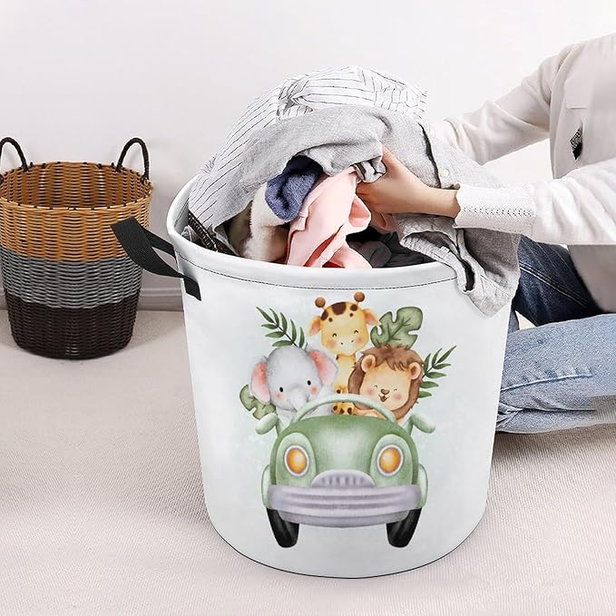 Cartoon Baby Laundry Basket Jungle Nursery Decor Elephant Giraffe Hampers Boys Hamper Clothes Toy Storage Bin Kids