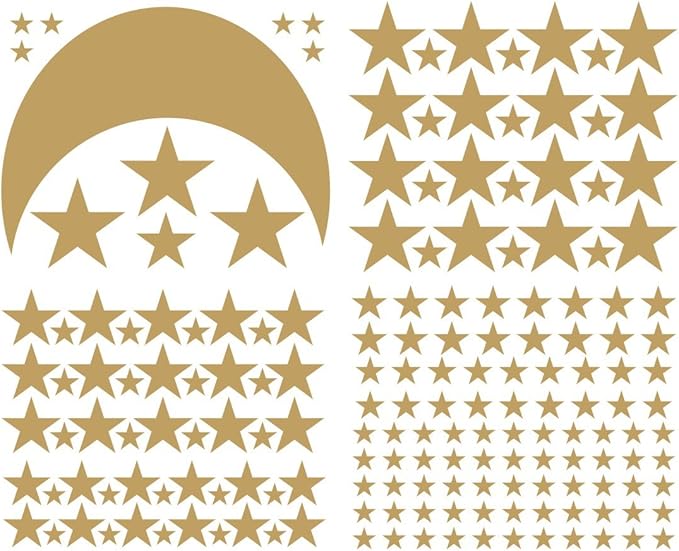 Moon and Stars Wall Decal Vinyl Sticker for Kids Boy Girls Baby Room Decoration Good Night Nursery Wall Decor Home House Bedroom Design YMX16 (Matte Gold)