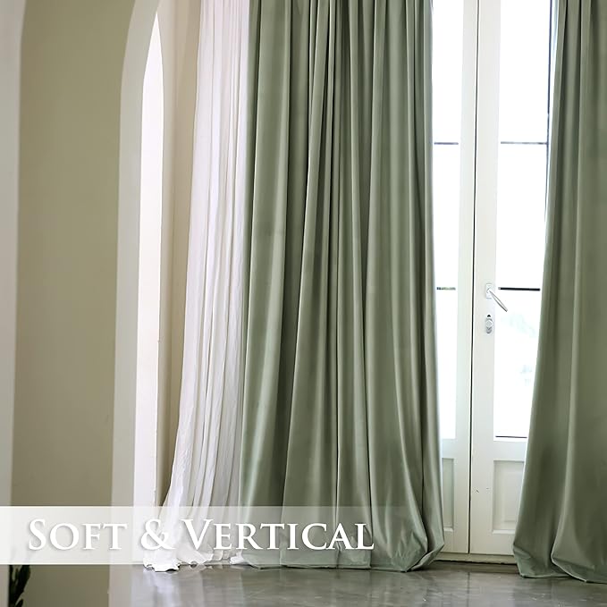 StangH Sage Green Pinch Pleat Velvet Curtains for Living Room, Luxury Room Darkening Window Drapes with Hooks Thick Thermal Insulated Decorative Curtains for Bedroom, W30 x L108, 2 Panels
