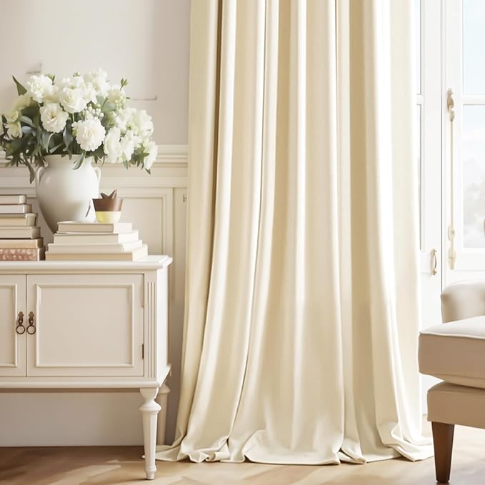StangH Pinch Pleated Curtains for Living Room, Ivory White Velvet Drapes 90 inch Super Soft Light Filtering Privacy Window Treatments for Living Room Nursery, W40 x L90, 2 Panels