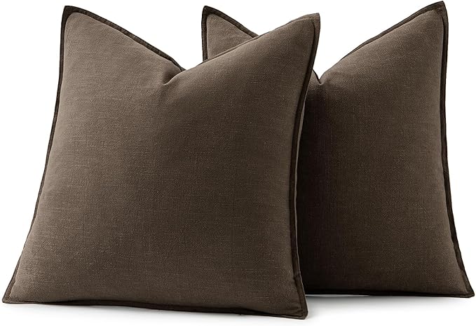 MIULEE Decorative Linen Euro Sham Pillow Covers 24x24 Dark Coffee Boho Farmhouse Neutral Winter Couch Throw Pillows for Bed Pack of 2 Accent Modern Pillowcase Sofa Livingroom Home Decor