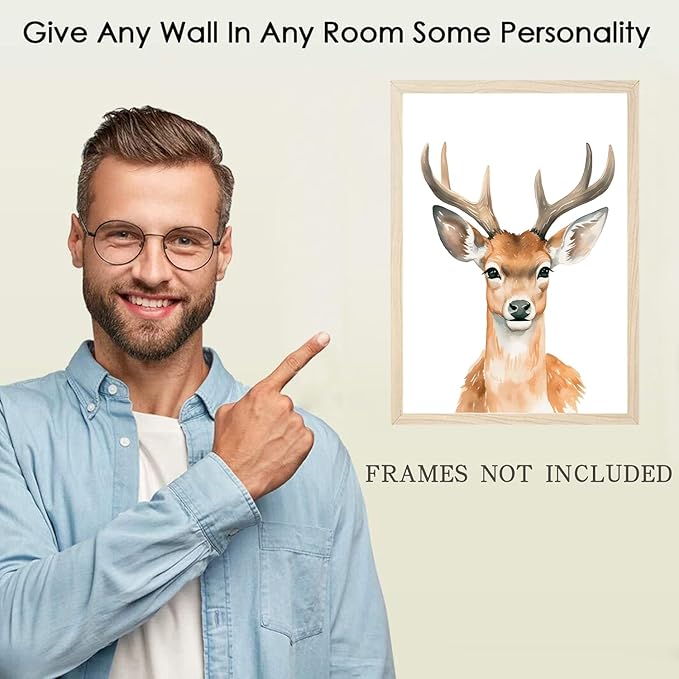 6 Animal Wall Art for Kids Room, Baby Room, Woodland Animals, Cute Bear, Deer, Rabbit Poster Prints, Safari Themed Paintings for Boys Girls Room (12x16 Inch Posters)