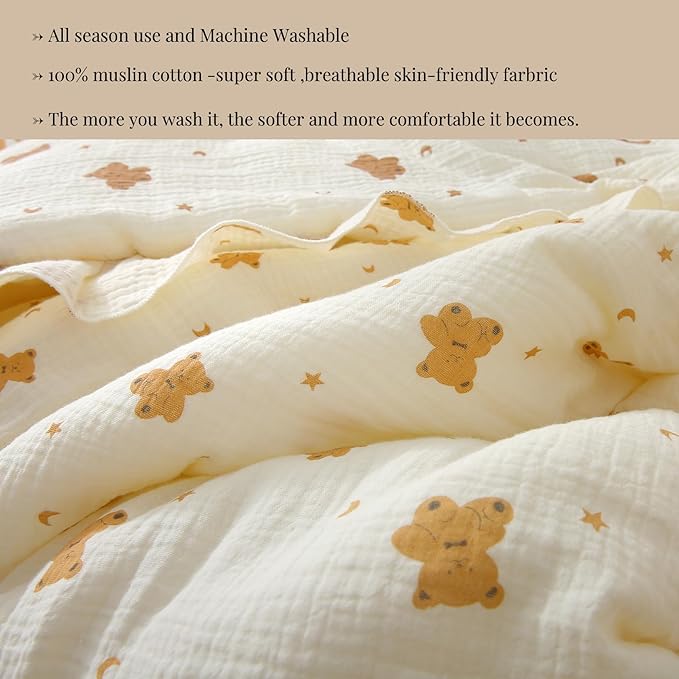 100% Cotton Muslin Crib Comforter/Quilt,Ultra Soft Cozy Reversible Baby Blanket,All Season Toddler Blankets for Boys and Girls, Machine Washable,41"x48"