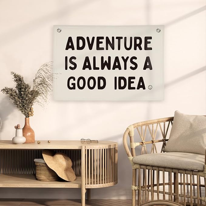 Nursery Decor, Boys Room Decoration Adventure Is Always A Good Idea Motivational Banner for Playroom, Nursery Hanging Linen Banner Wall Canvas Flag, Toddler Teen Room Dorm Decor 30x20